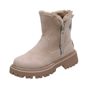 Women's Snow Boots Winter Warm Foldable Plush Tube Short Boot Solid Color Round-toe Platform Shoes