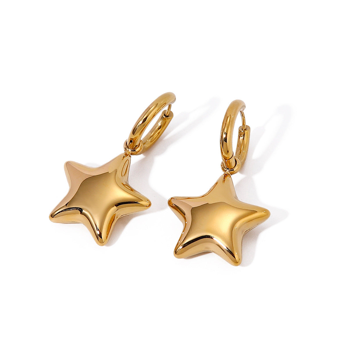 Fashion Jewelry 16K Gold Stainless Steel Gold Glossy Three-dimensional Pentagram Earrings