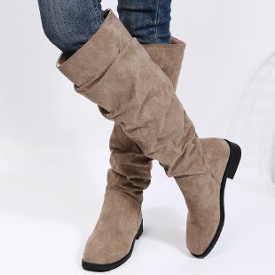 High Tube Round Toe Large Size Solid Color Chunky Heel Fashion Boots