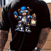 Men's Casual And Fashionable Cartoon Bear Blue Hat Printed T-shirt