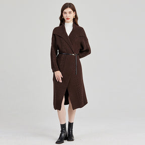 Autumn And Winter Western Style European And American Style Loose Large Twist Lapel Sweater Coat With Belt