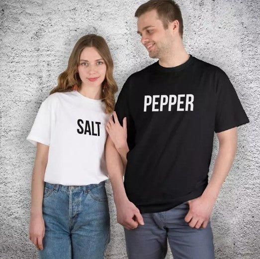 SALT PEPPER Short Sleeve European And American Letters Street Male And Female Couple Short Sleeve