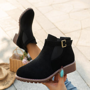 Chunky Heel Suede Elastic Band Martin Boots