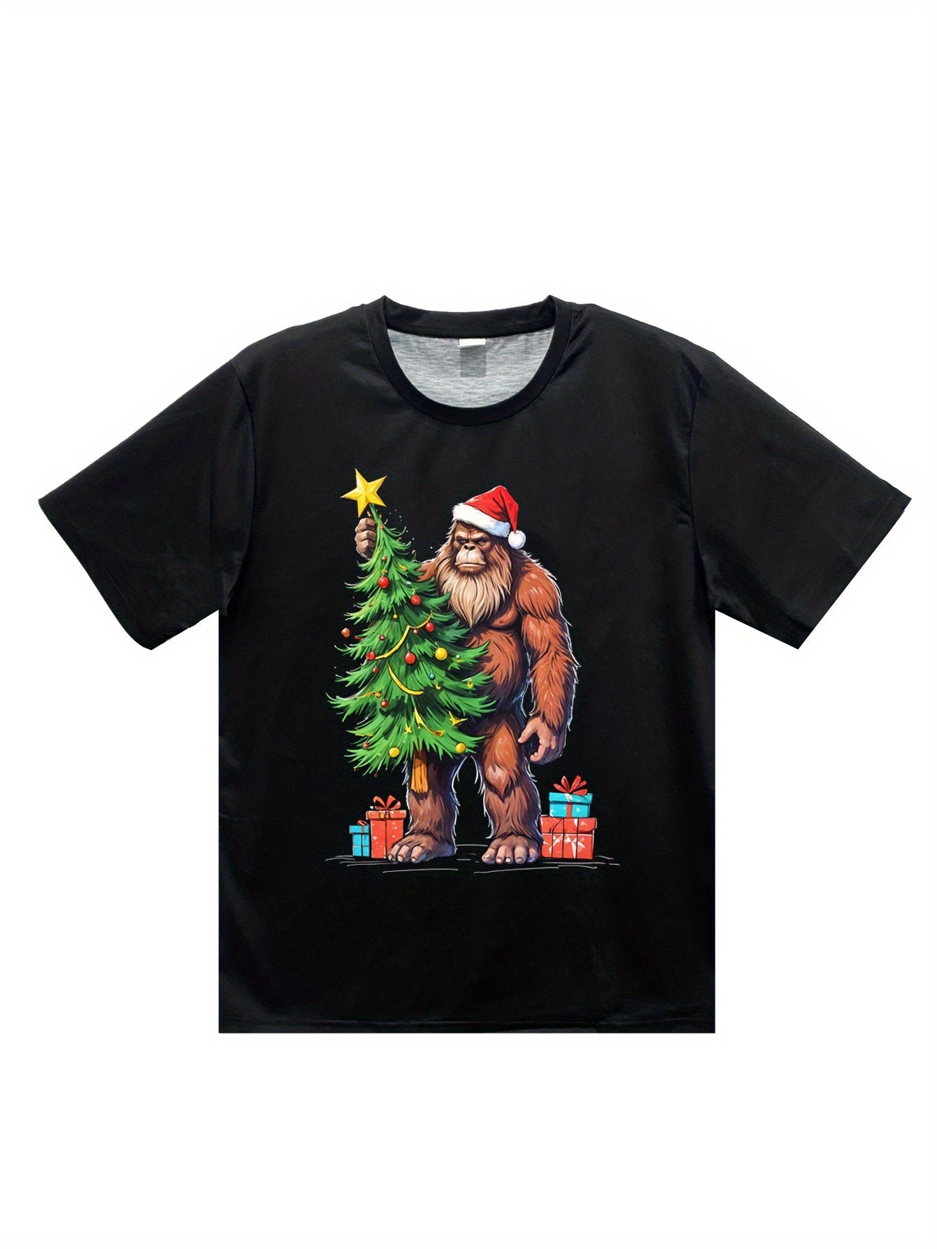 Men's Christmas Bigfoot 3D Printed T-shirt, Casual Round Neck Short Sleeve