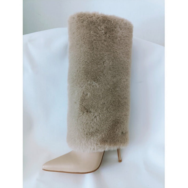 Winter Stiletto Heel Wool Tube Women's Fashion Shoes Wedding Banquet