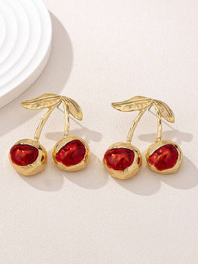 Sweet Cherry Pendant Earrings Stud Golden Fruit