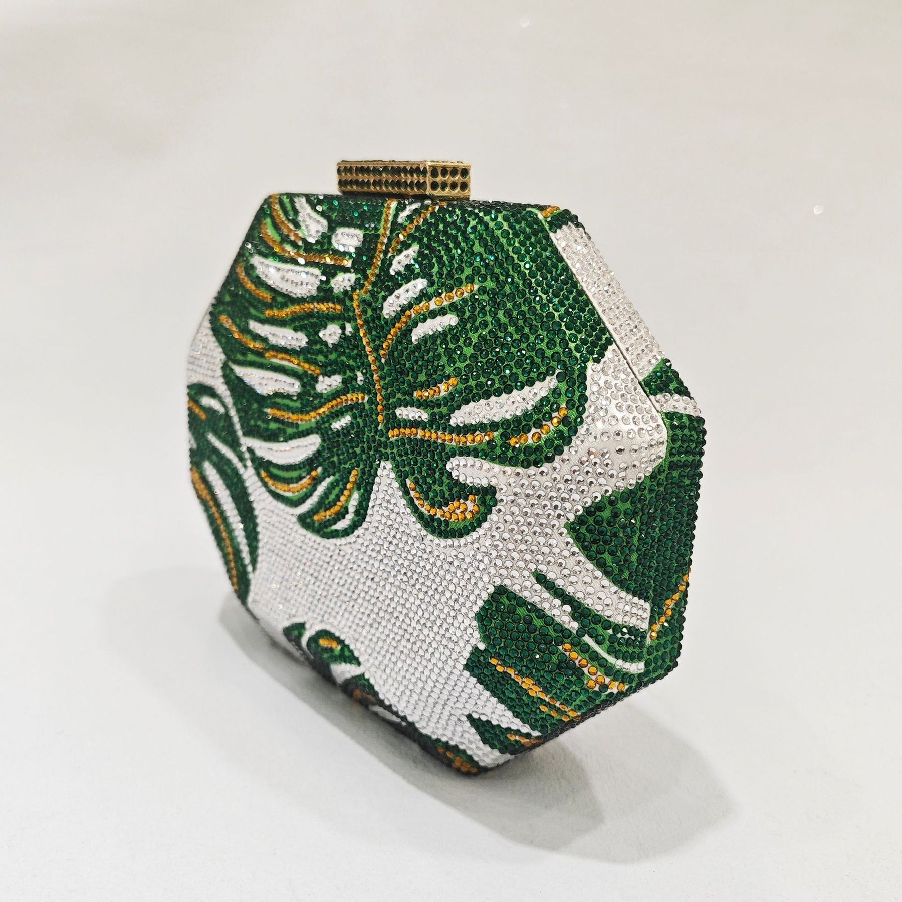 Steamed Crystal Bun Diamond Green Leaf Rhinestone Bag For Women