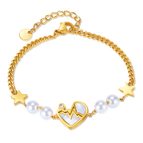 Fashion Simple Five-pointed Star Stainless Steel Heartbeat Pearl Bracelet