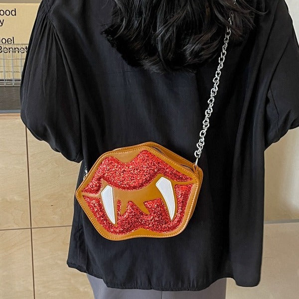 Personality Sequin Chain Funny Big Lips Style Crossbody Bag