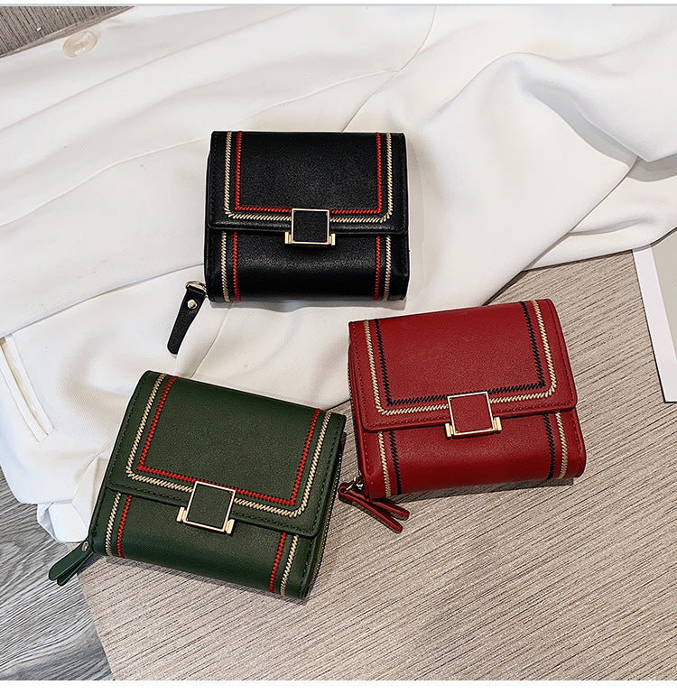 Women's Embroidery Thread Short Multi Card Slot Clutch