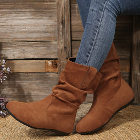 Large Size Flat Bottom Women Buskin Suede Stitching Women Round-toe Boots