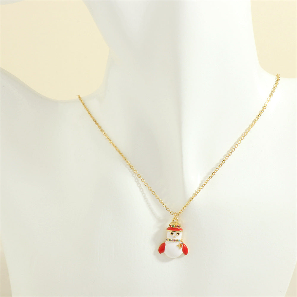 Christmas Tree Santa Claus Elk Snowman Oil-drop Necklace With Colored Rhinestones Ins Festival Clavicle Chain Necklace For Women Jewelry