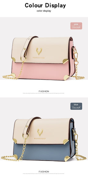 Fashion Color Contrast Deer Head Chain Crossbody Bag