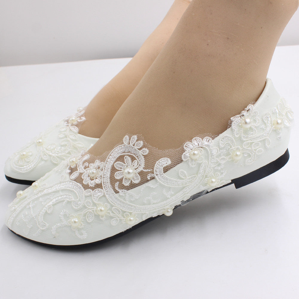 New Lace High Wedding Shoes With White Low Heels