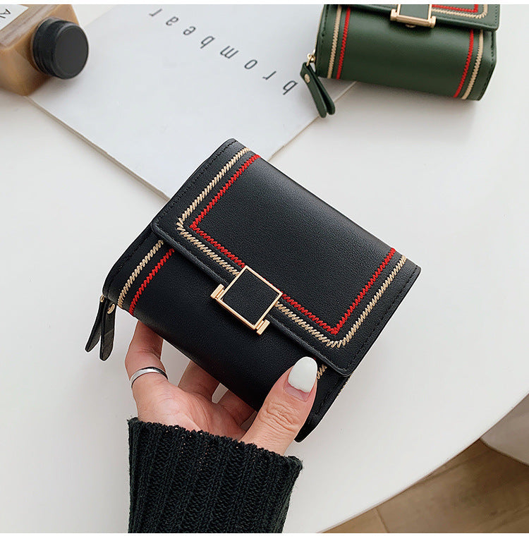 Women's Embroidery Thread Short Multi Card Slot Clutch