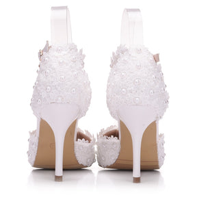 White Lace Flower Tassel Wedding Shoes