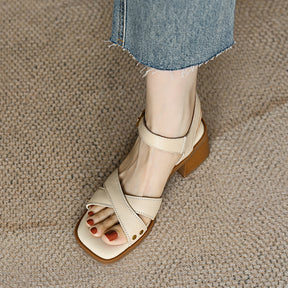 French Style Mid Heel Open Toe Sandals For Women Summer