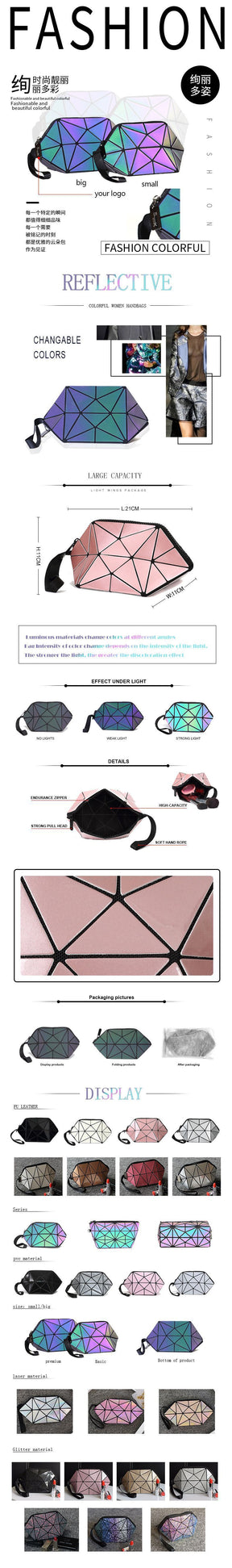 Geometric Rhombus Cosmetic Bag Luminous Color Changing