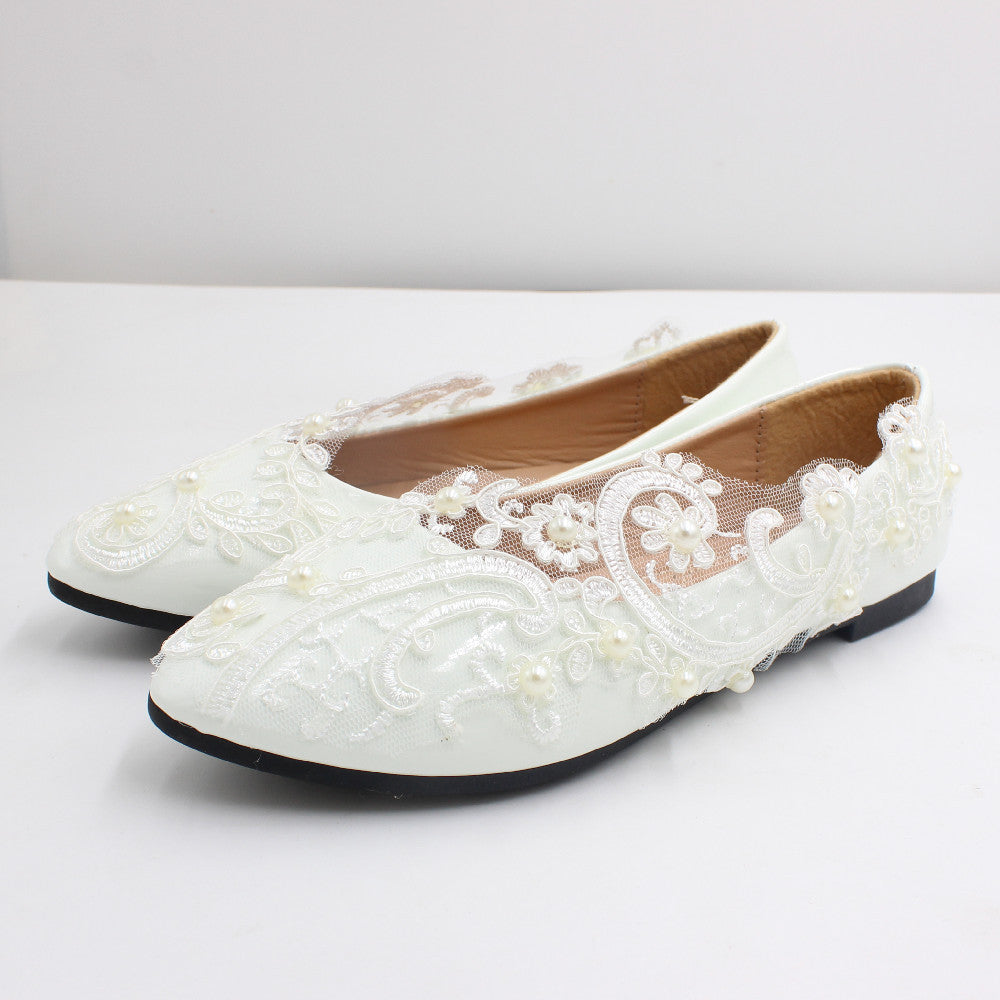 New Lace High Wedding Shoes With White Low Heels