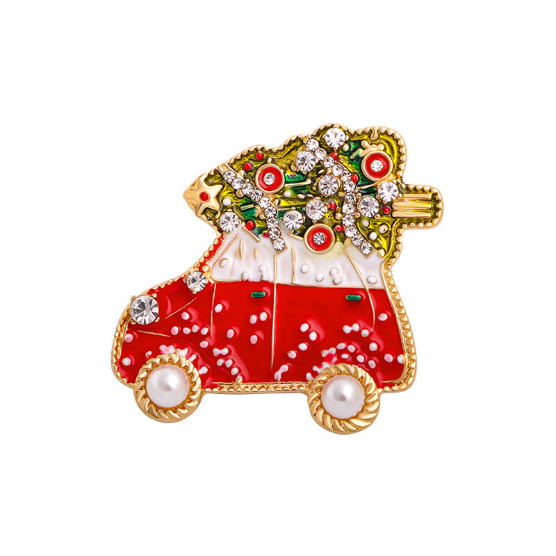 Christmas Brooch Deer Snowman Christmas Tree Corsage Alloy Diamond Drop Oil