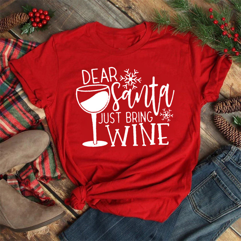 Christmas Wine Glasses Men And Women Couple Red T-shirt