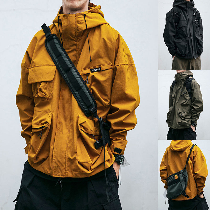 Hooded Jacket Men's Loose Three-dimensional Pocket Functional Windproof Jacket Casual Clothing