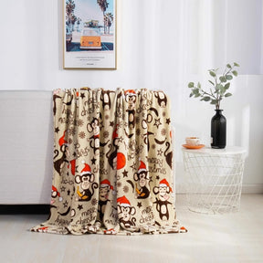 Christmas Elk Snowman Santa Claus Print Blanket Winter Double-sided Flannel Blanket For Sofa Sleeping Shawl