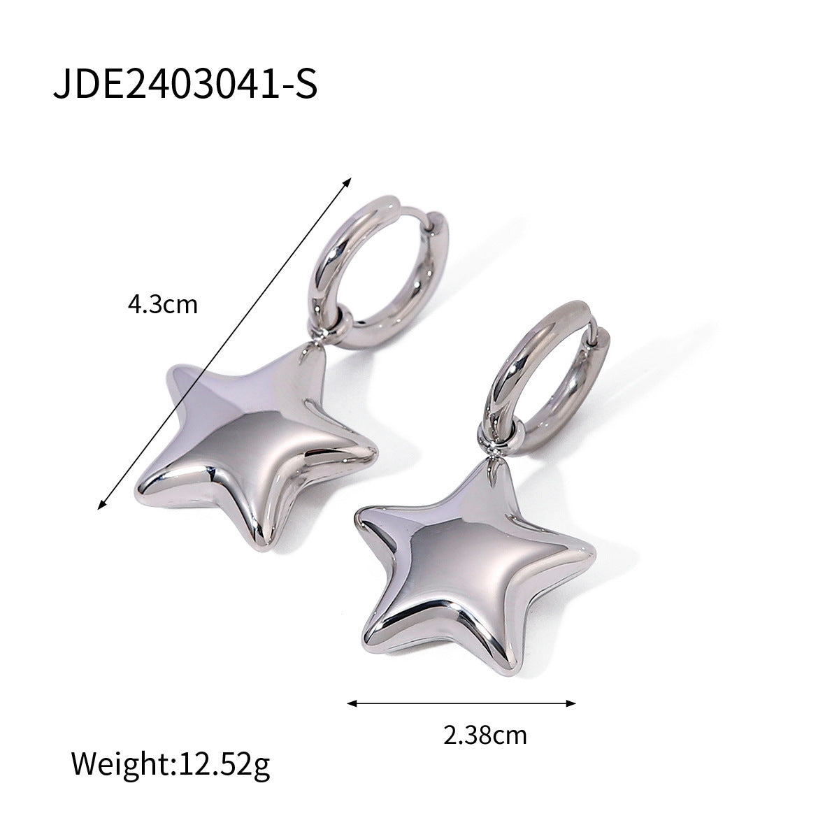 Fashion Jewelry 16K Gold Stainless Steel Gold Glossy Three-dimensional Pentagram Earrings