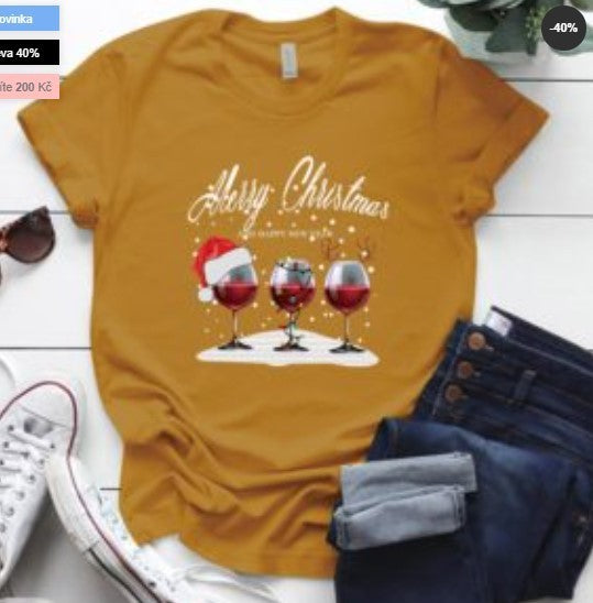 Christmas Three Wine Glasses Print Short Sleeve