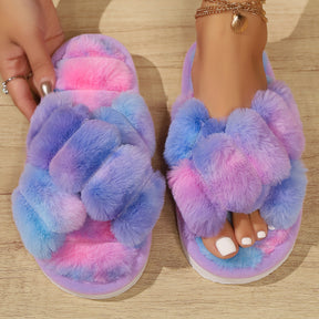 Fluffy Slippers Women's Non-slip Thick-soled Cotton Slippers