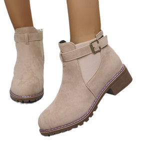 Chunky Heel Suede Elastic Band Martin Boots