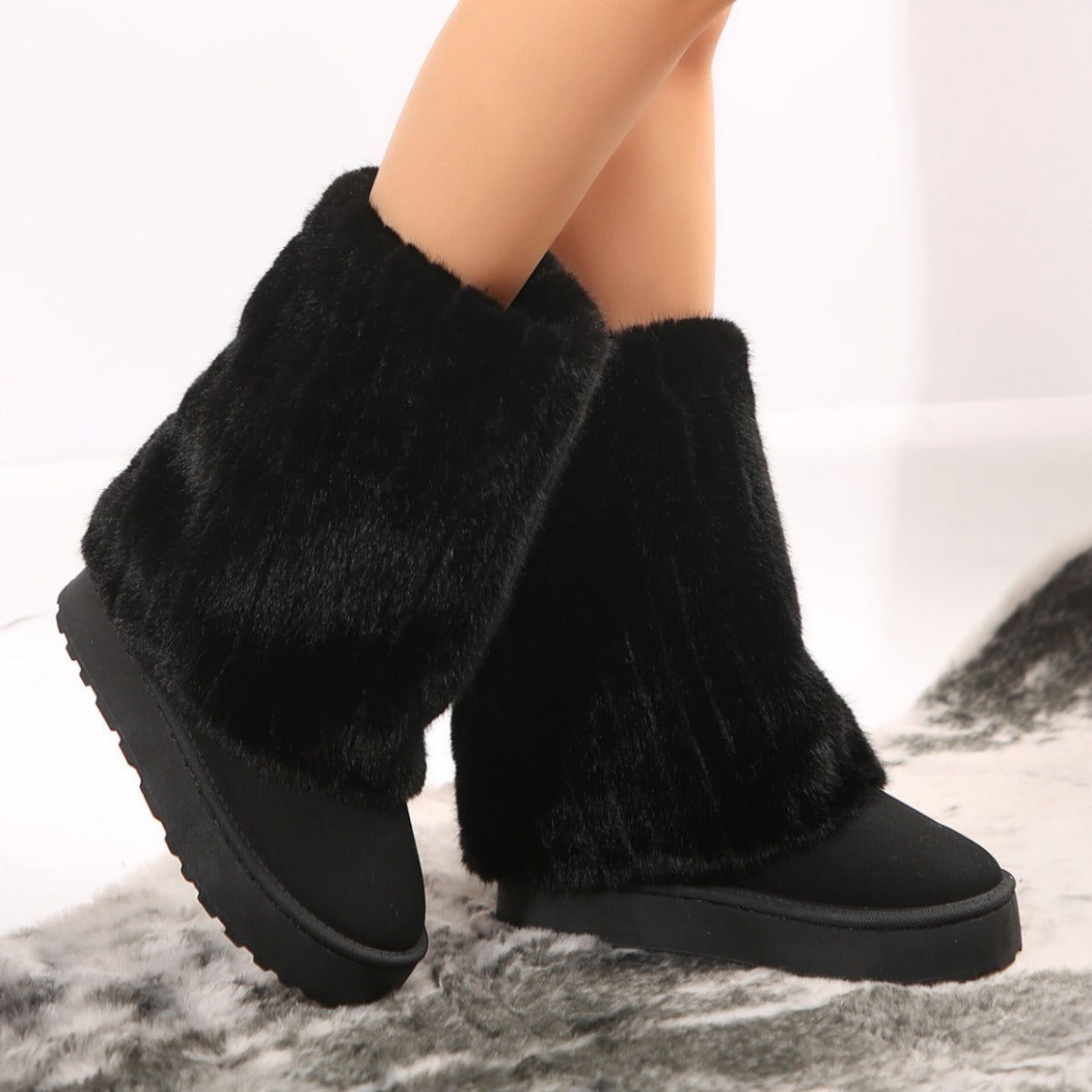 Thick-soled Round-toed Plush Snow Boots Winter Warm Mid-tube Furry Cotton Shoes For Women Short Boot